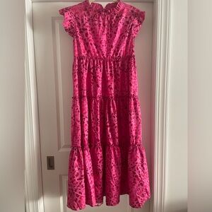Elegant Rose Red Pink Tiered Leopard Print Maxi Dress
